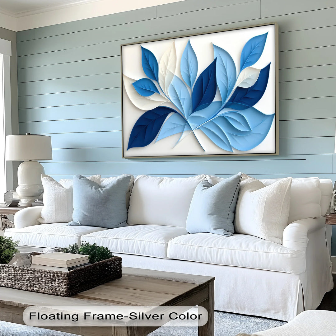 Blue Botanical Harmony – Minimalist Leaf Pattern Canvas Print - MyPhotoStation