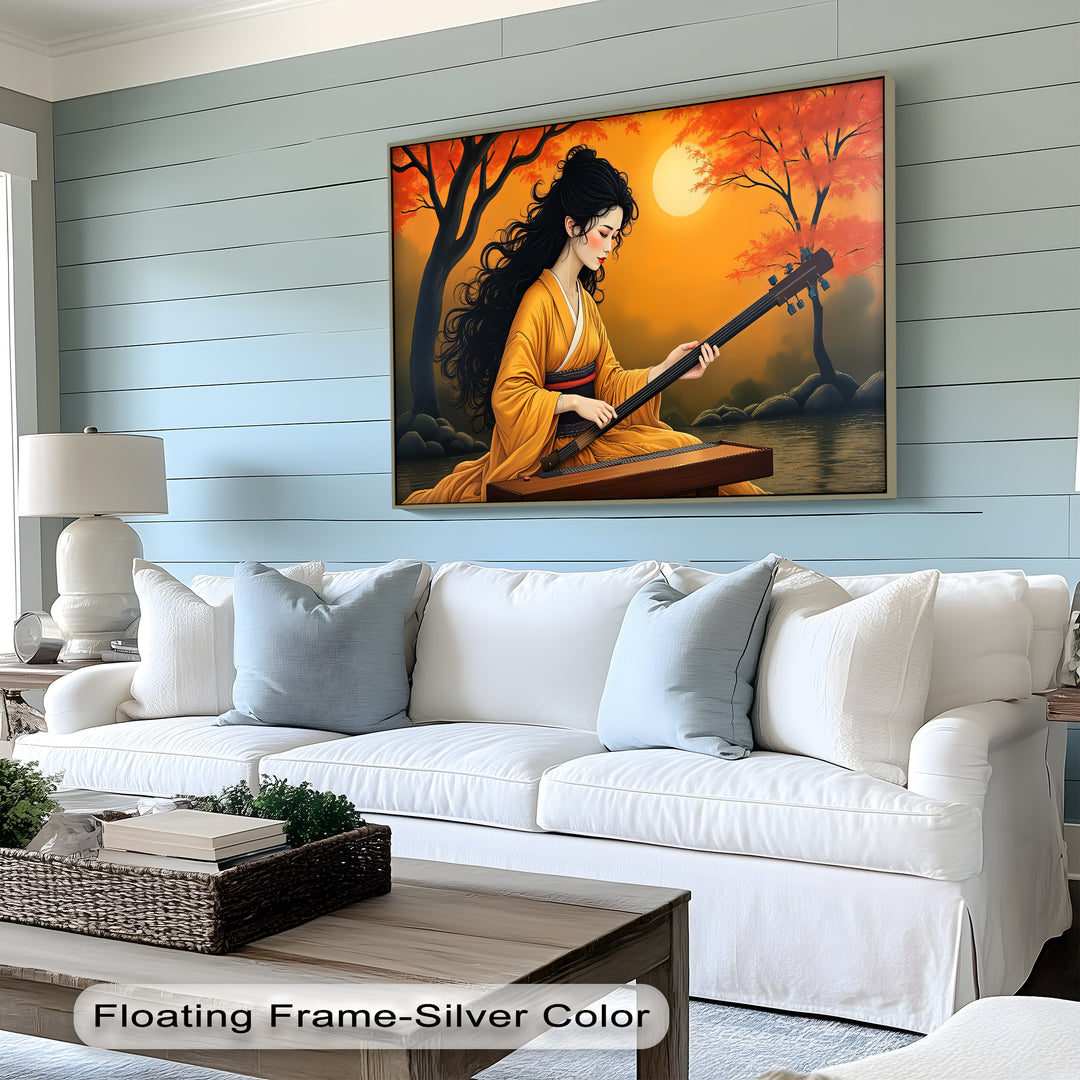 Golden Harmony – Japanese Autumn Moon Geisha Canvas Wall Art | Canvas Art