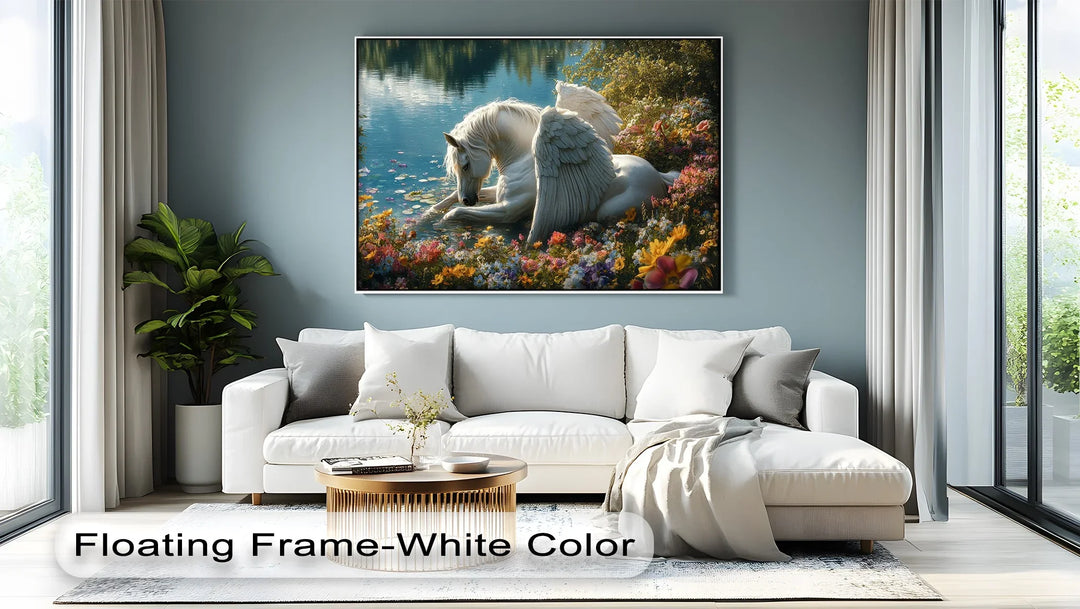 Serene Winged Unicorn by the Water – Fantasy Animal Canvas Print - MyPhotoStation