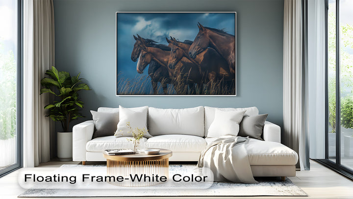 Herd of Brown Horses Under Moody Sky - Horse Canvas Print