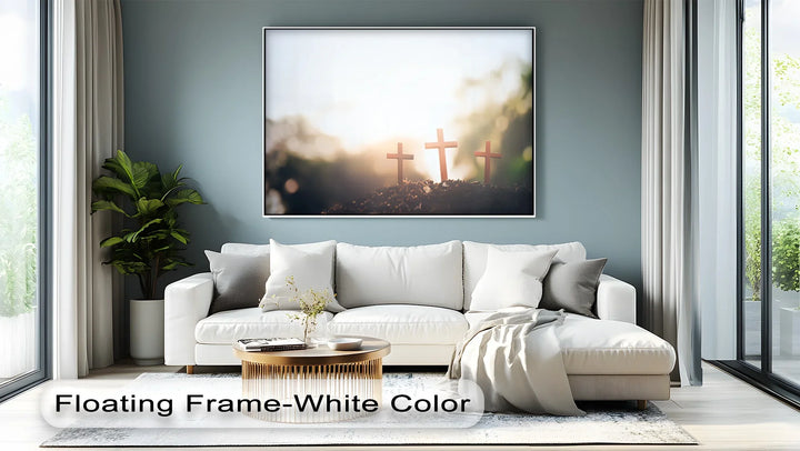 Three Crosses at Dawn – Symbolic Christian Canvas Print