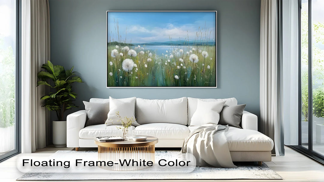Whispers of Spring – Dandelion Field by the Lake Canvas Print - MyPhotoStation