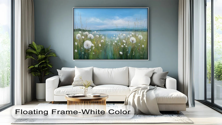Whispers of Spring – Dandelion Field by the Lake Canvas Print - MyPhotoStation