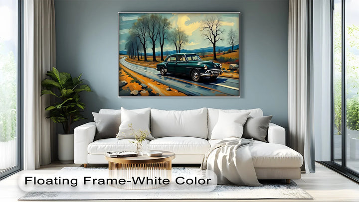 Teal Vintage Sedan on Winding Country Road – Car Canvas Print