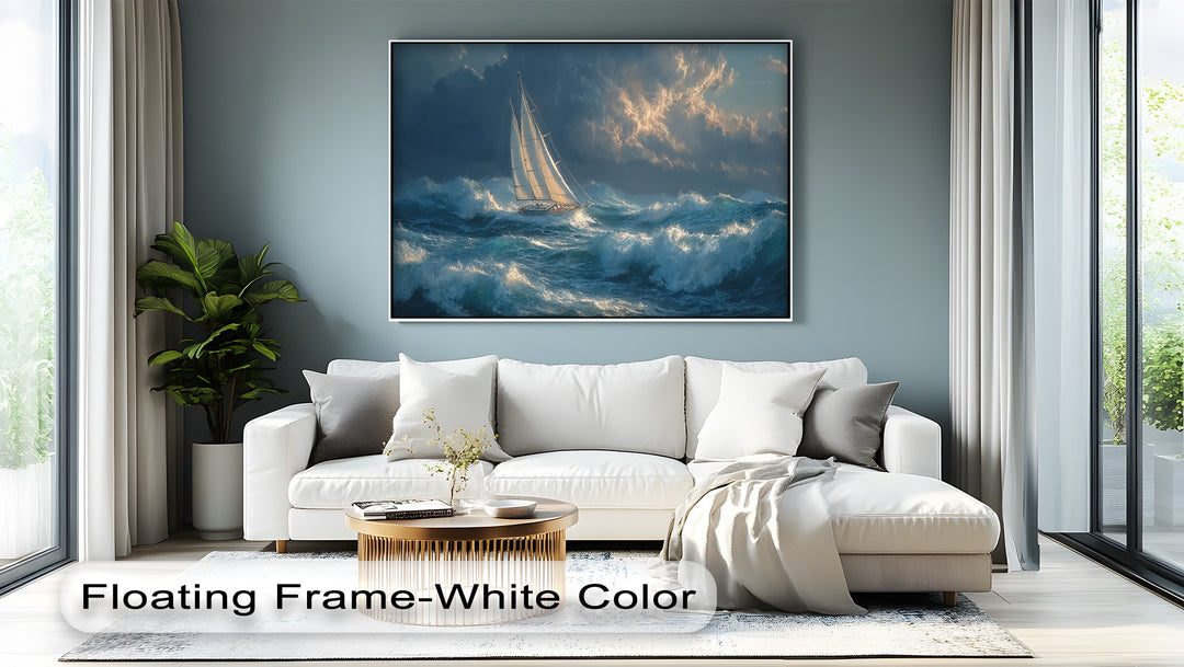 Racing the Storm – Dramatic Ocean Sailboat Scene Canvas Print