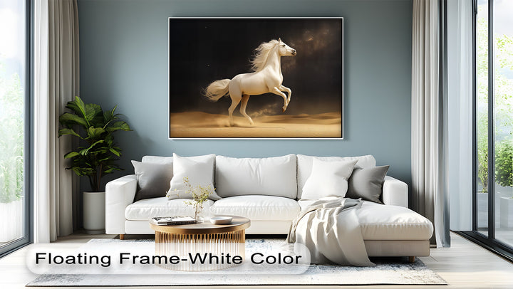 Desert Majesty – White Stallion in Golden Sands Canvas Print