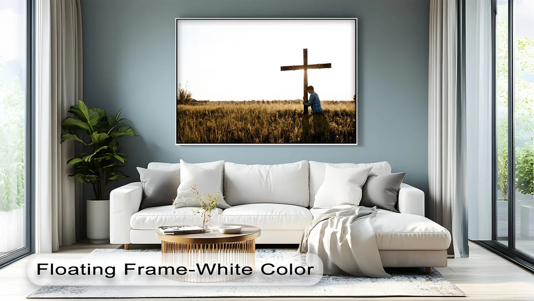 Man Praying by Cross - Jesus Canvas Print