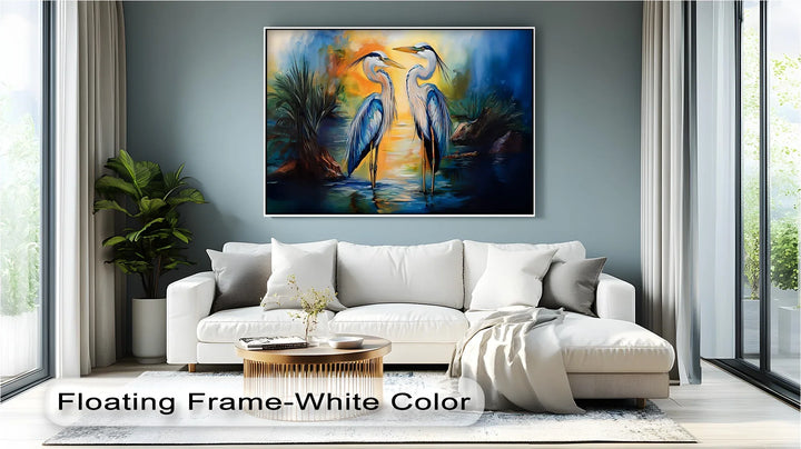 Twin Grace – Elegant Blue Herons at Sunset Canvas Wall Art - MyPhotoStation