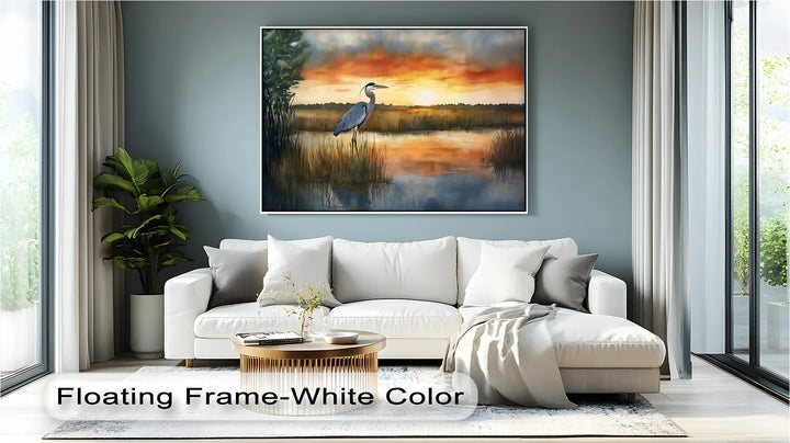 Golden Hour Marshland – Sunset Heron Canvas Wall Art - MyPhotoStation