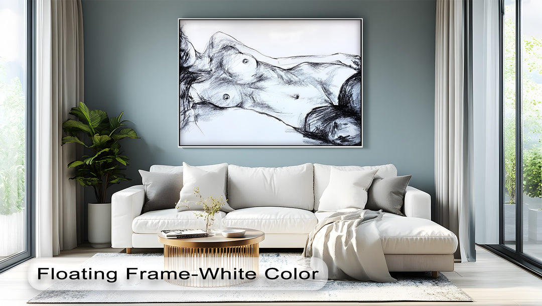 Graphite Whisper – Nude Sketch Canvas Print | Horizontal Wall Art