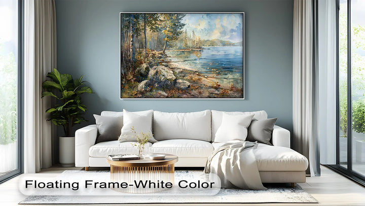 Whispers by the Lake – Tranquil Forest Shoreline Landscape Canvas Print