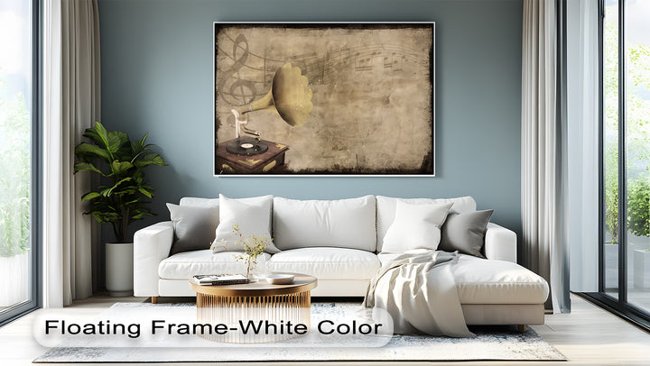 Vintage Gramophone with Musical Notes - Retro Canvas Print