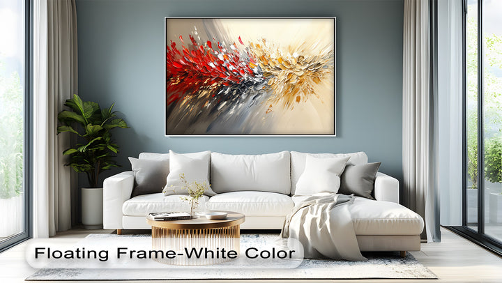Fusion in Motion – Red, Gold & Silver Abstract Energy Canvas Print