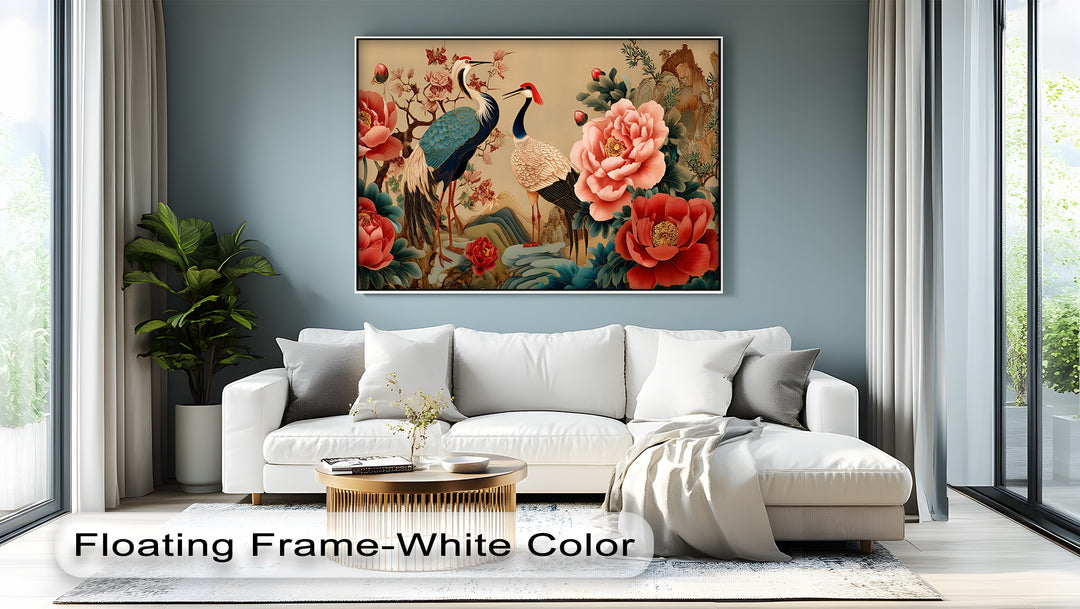 Cranes and Peonies Oriental - Canvas Wall Art | Large Canvas