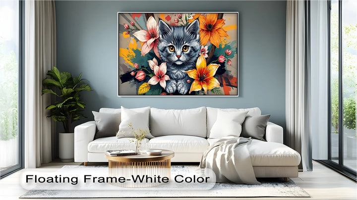 Bloom Burst – Gray Kitten with Vibrant Florals Cat Canvas Print - MyPhotoStation