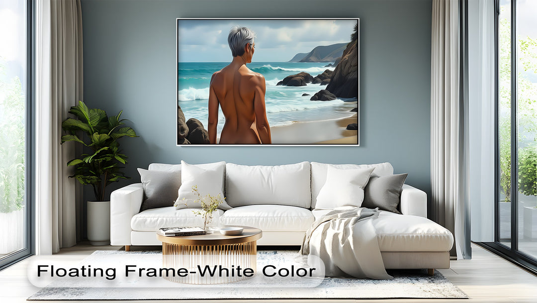 Mature Nude at Rocky Coastline - Erotic Canvas Wall Art | Sexy Art