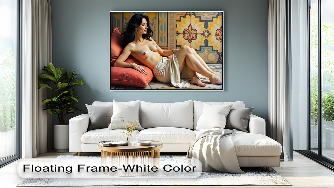Reclining Nude with Ornate Tile Erotic Canvas Wall Art | Nude Art