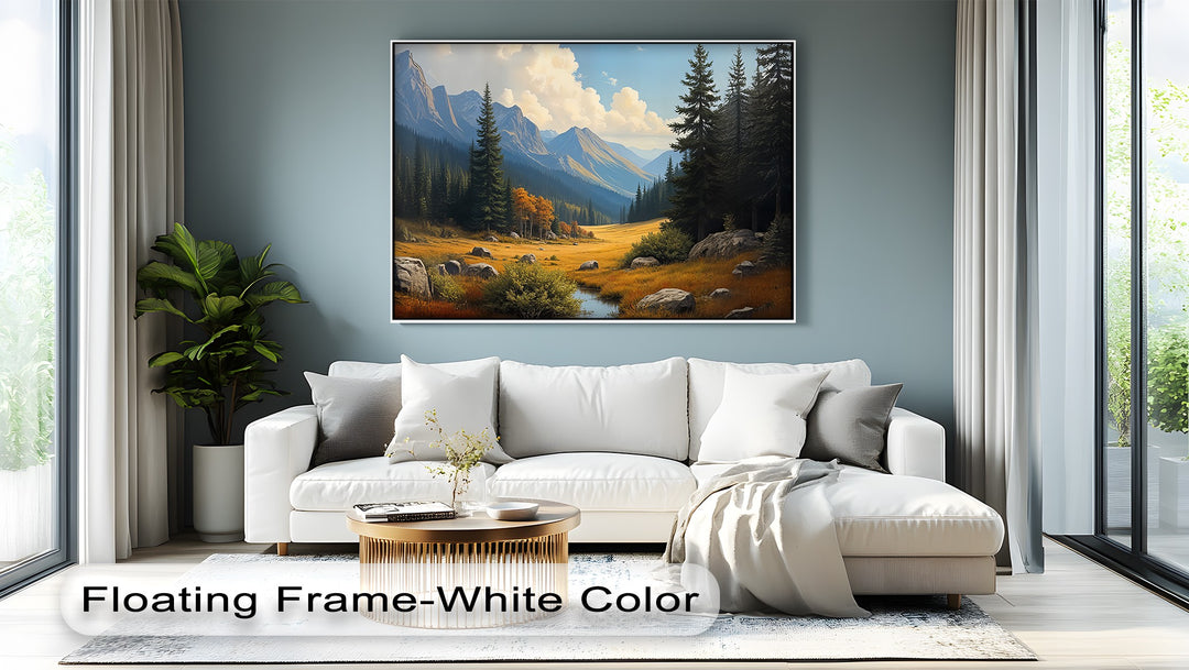 Golden Valley View – Majestic Mountain Landscape Oil Painting | Framed Art