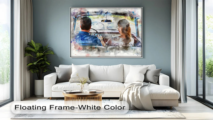 Romantic Couple Driving Vintage - Car Canvas Print