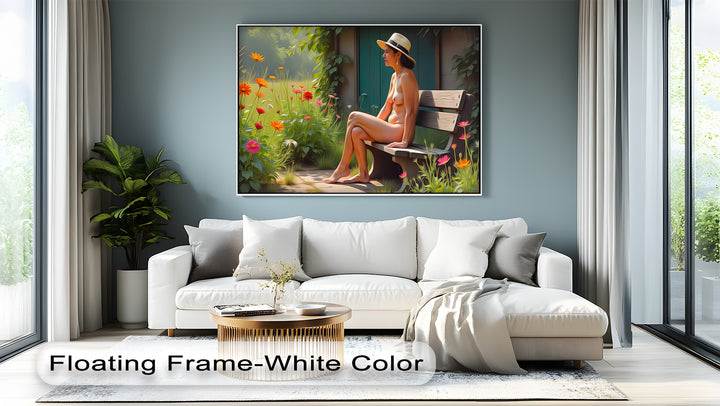 Garden Reverie – Nude Woman with Hat Canvas Wall Art | Large Art