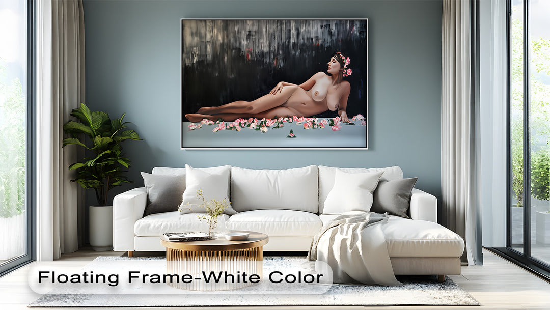 Petals of Grace – Reclining Nude Canvas Wall Art | Floral Erotic Print