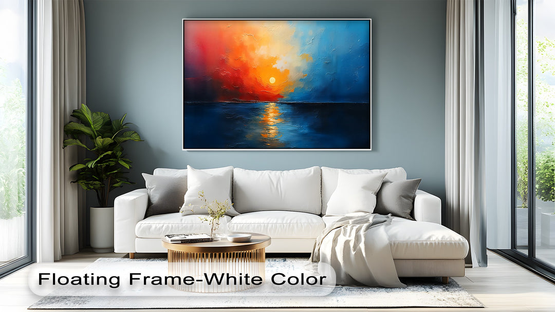 Fiery Horizon – Abstract Sunset Seascape Canvas Wall Art | Framed Art
