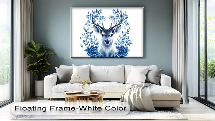 Floral-Antlered Deer in Blue – Nature-Inspired Canvas Print - MyPhotoStation
