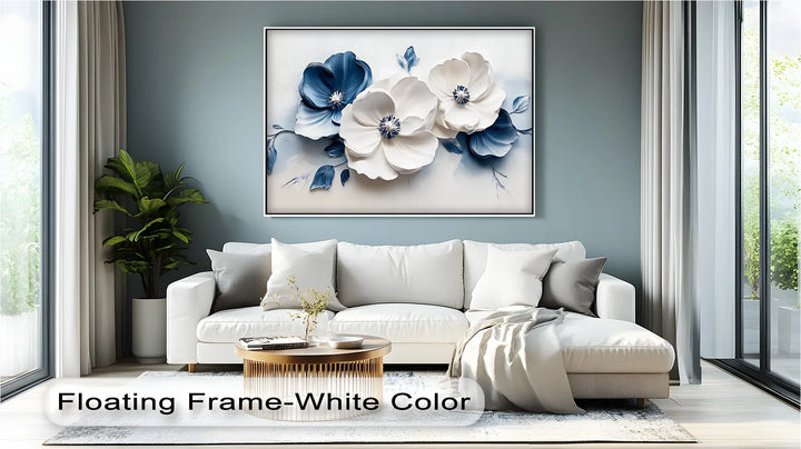 Blue Serenity Blooms – White and Navy Floral Canvas Wall Art - MyPhotoStation