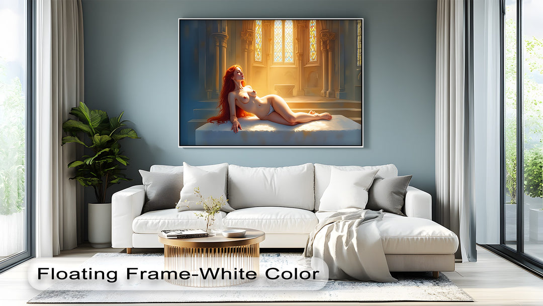 Nude Goddess in Sunlit Cathedral - Erotic Canvas Print | Framed Art