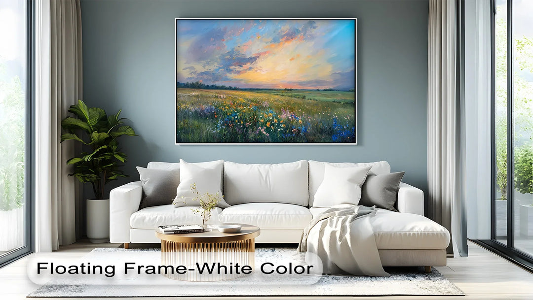 Sunset Over Wildflower Meadow - Landscape Canvas Print