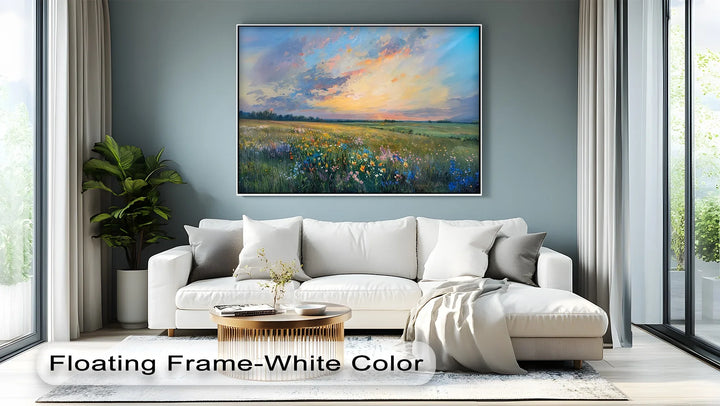 Sunset Over Wildflower Meadow - Landscape Canvas Print