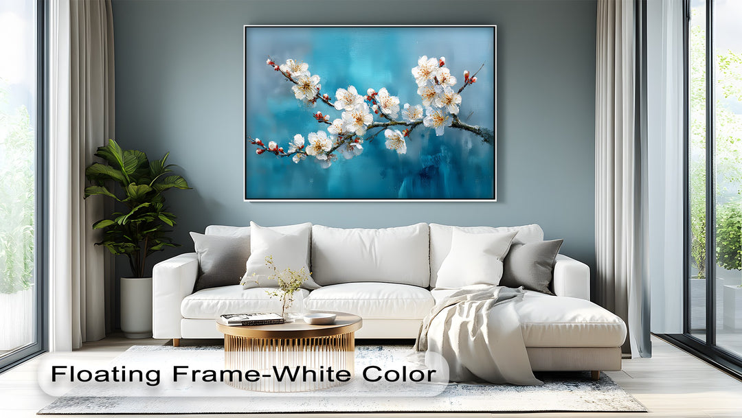 Blossom Serenity – White Cherry Blooms on Blue Canvas Print