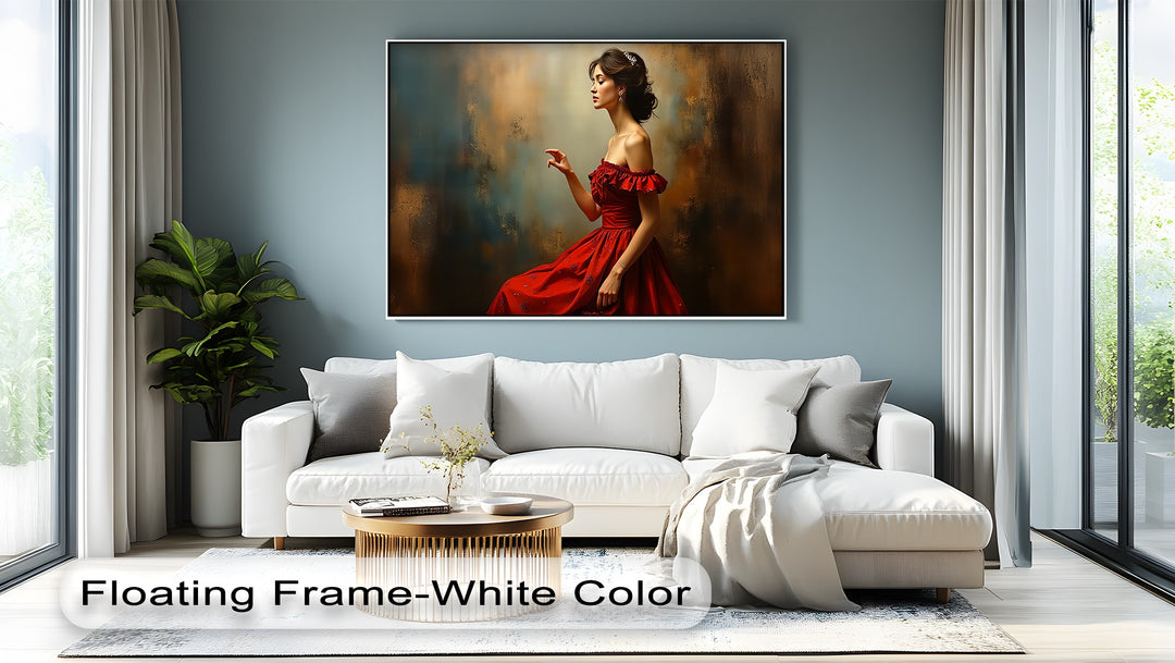Crimson Elegance – Woman in Red Dress Canvas Wall Art | Framed Art