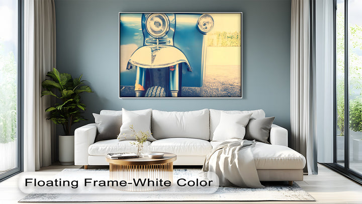 Chrome Nostalgia – Retro Blue Scooter Front Canvas Print