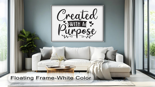 High-quality canvas wall art featuring a minimalist 'Created With a Purpose' design showcasing durable canvas material and a clean, gallery-worthy finish.