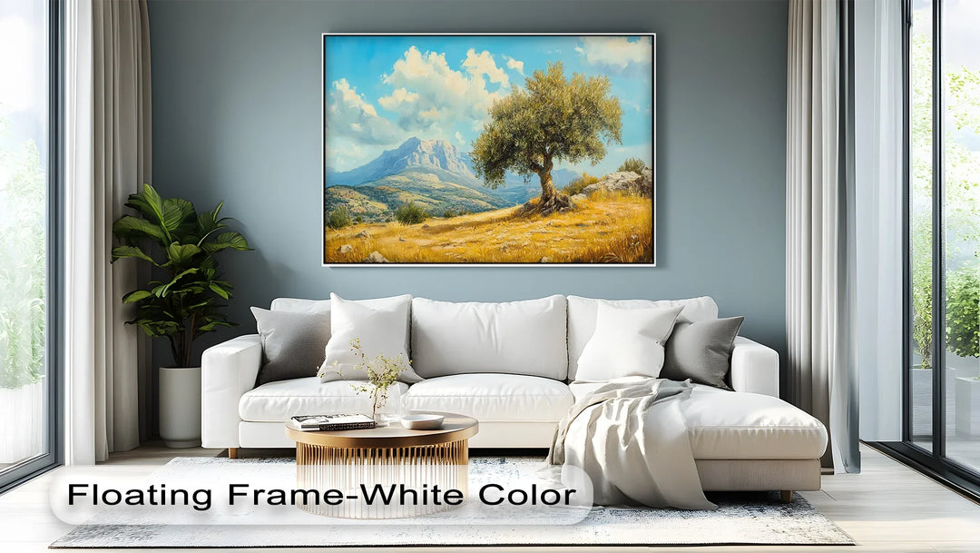 Lone Olive Tree in Golden Valley – Mediterranean Landscape Canvas Print