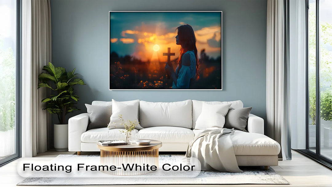 Spiritual Woman Holding Cross - Jesus Canvas Print