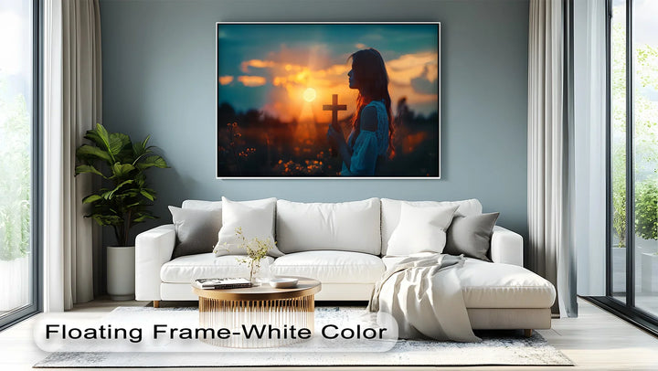 Spiritual Woman Holding Cross - Jesus Canvas Print
