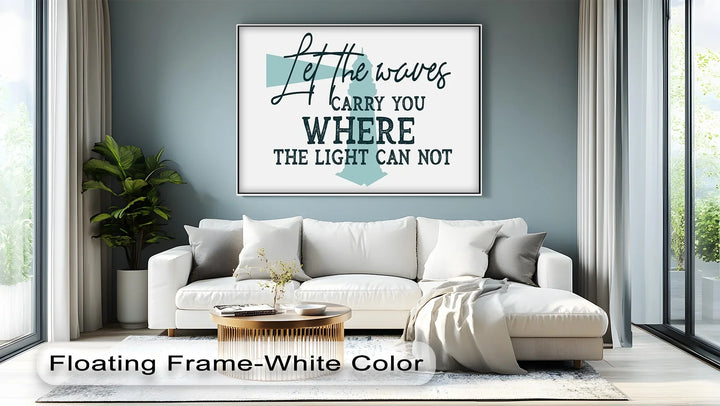 Calm coastal style quote design in teal and navy

