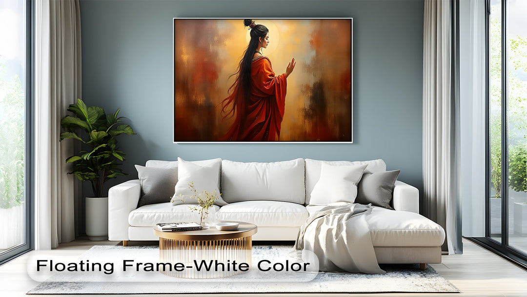 Radiant Serenity – Oriental Woman in Red Canvas Wall Art | Framed Art