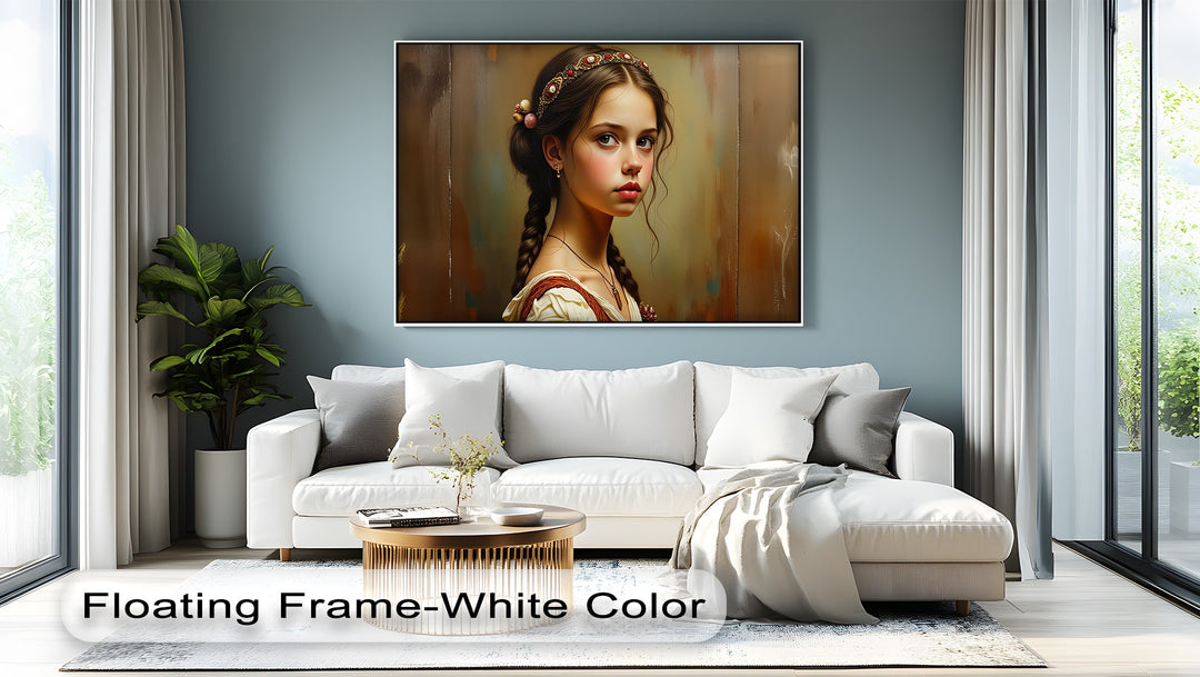 Golden Innocence – Young Girl Portrait Canvas Wall Art | Framed Art