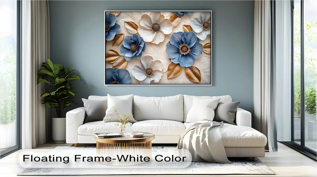 Blue and Gold Elegance – Sophisticated Floral Canvas Wall Art - MyPhotoStation