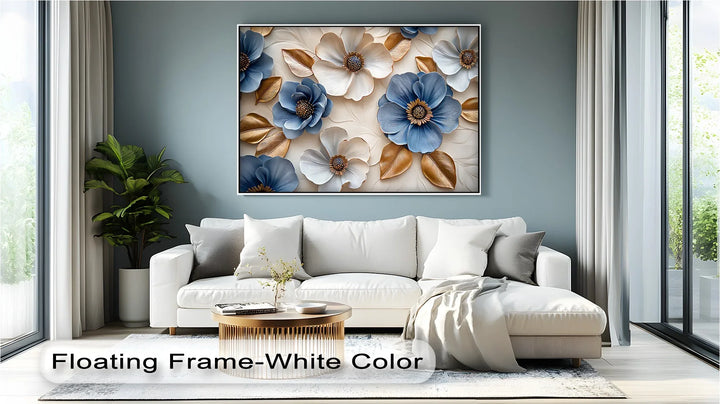 Blue and Gold Elegance – Sophisticated Floral Canvas Wall Art - MyPhotoStation