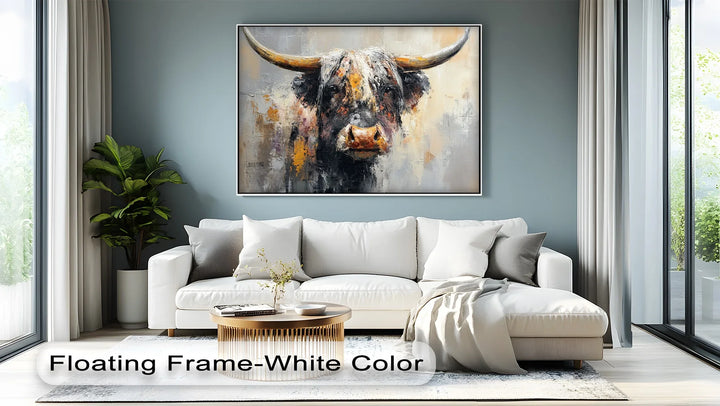 Fierce bull face captured in dramatic oil texture
