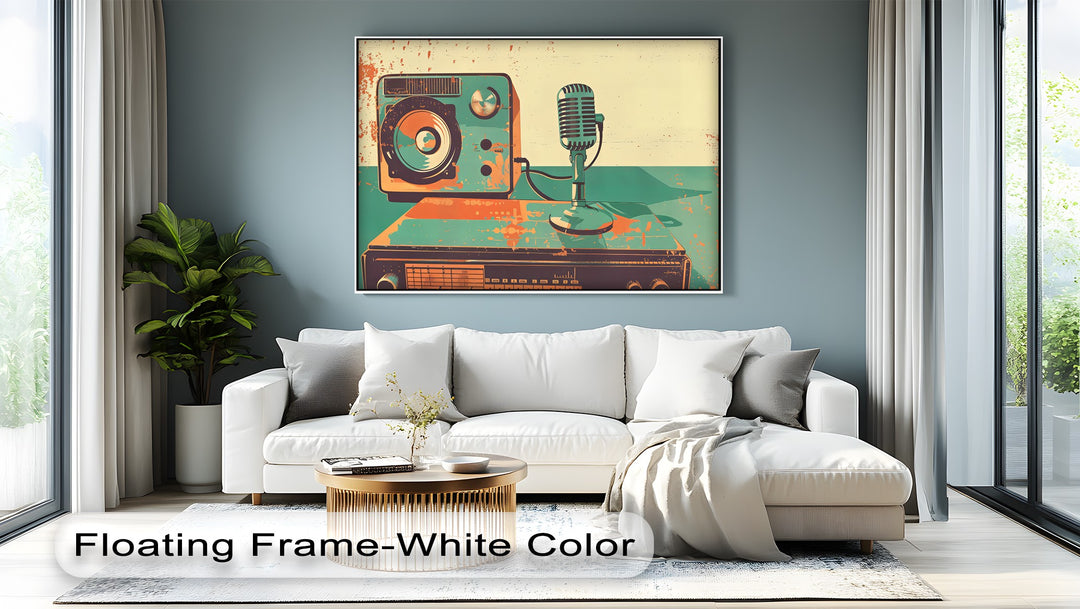 On-Air Echo – Retro Microphone & Speaker Setup Canvas Print