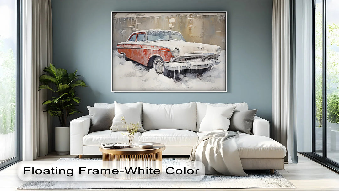Vintage Red Sedan in Snow - Car Canvas Print
