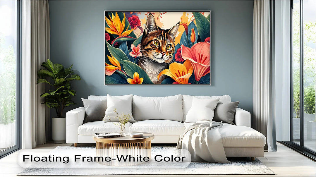 Tabby Cat Surrounded by Tropical Flowers - Cat Canvas Print - MyPhotoStation