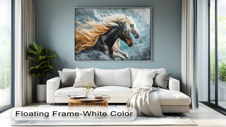 Tempest Charge – Black and White Stallions Abstract Canvas Print