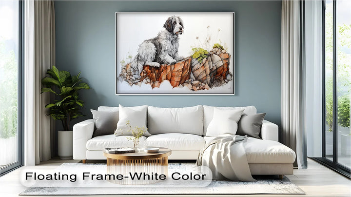 Cliffside Watch – Shaggy Dog on Rocky Ledge Pencil Art Canvas Print - MyPhotoStation