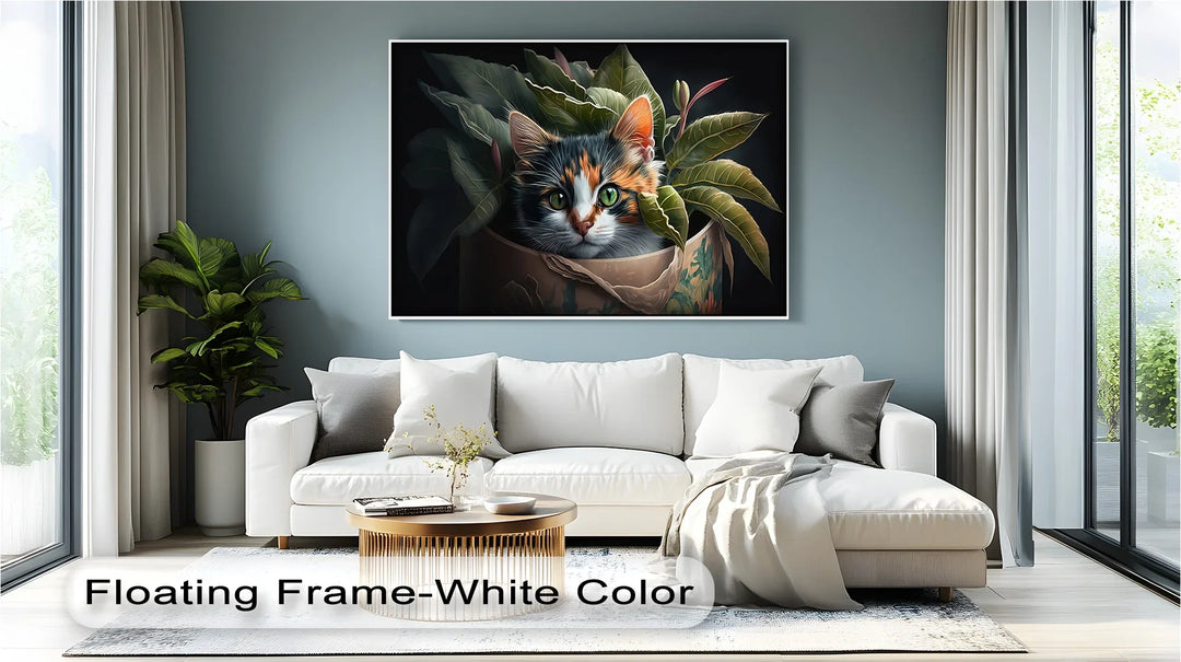 Jungle Hideout – Calico Cat Peeking Through Greenery Cat Canvas Print - MyPhotoStation